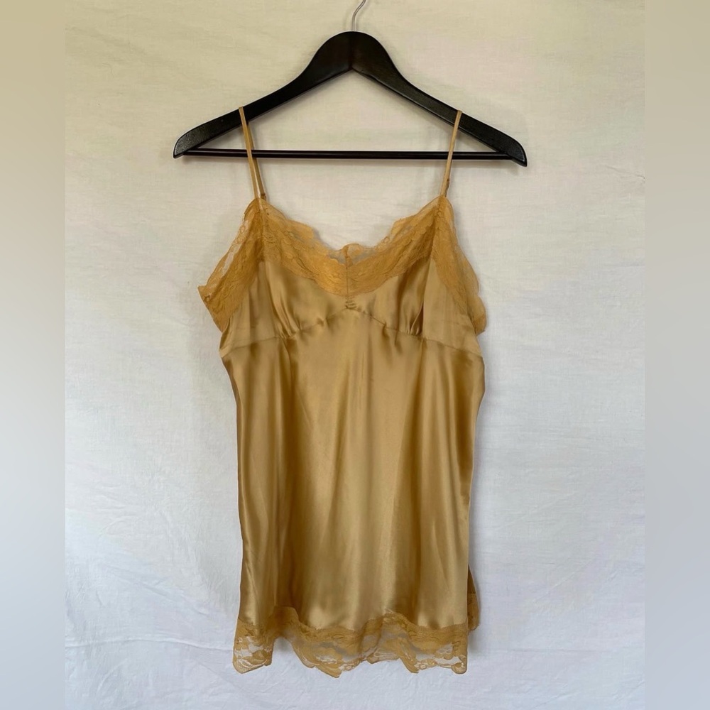 Silk Lace Trim Slip Dress - Mustard Gold
